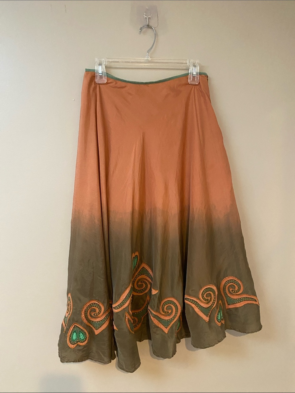 Women’s Ombre Maxi Skirt in Peach and Olive with Embroidered Hem